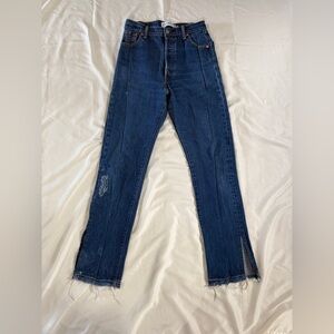 EB Denim Jeans High‎ Rise Vintage Unraveled Split Hem Size 26 Redone Levis